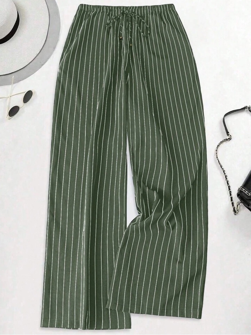 SHEIN Green Striped Wide Leg Pants